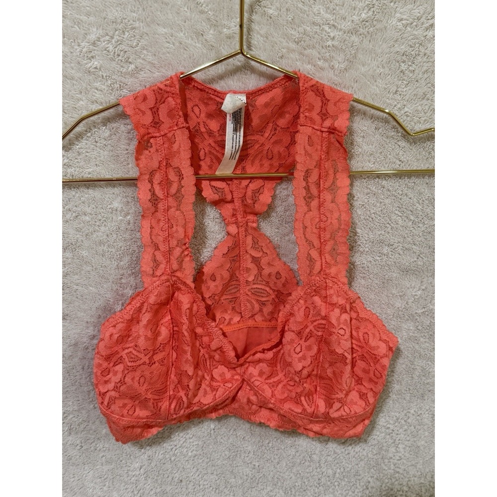 Free People Intimately Bralette Womens Small Lace Floral Racerback Coral Unlined